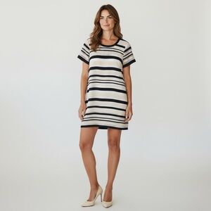 Vince Camuto - Black & Cream Stripe Slip Dress - Size 12